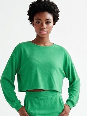 DIVIDED | H&M Vibrant Green Cropped Lightweight Sweatshirt Women’s Size Small